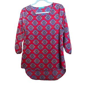Karlie Tunic Top Womens Medium Multicolor Paisley Elastic Cuff Blouse